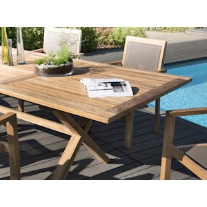 Salon de Jardin Teck Table extensible 180/240 + 6 fauteuils empilables SUMMER ref. 30020851